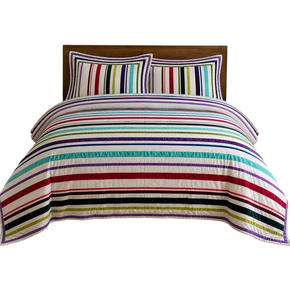 Pottery Barn Teen Rainbow‎ Full Queen Duvet Set Striped Velvet Linen Cotton
